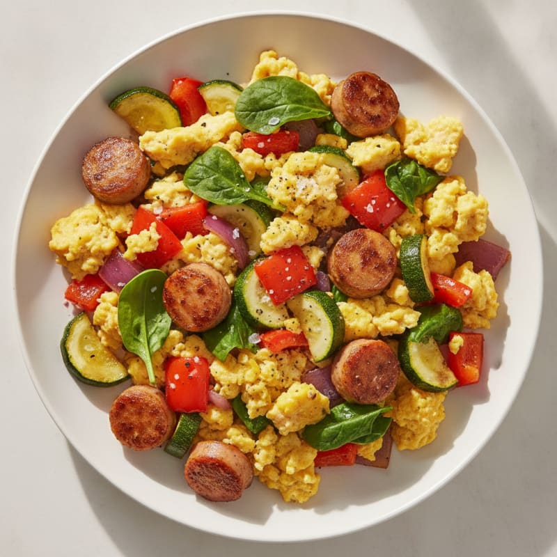 Hearty Scrambled Eggs with Roasted Vegetables