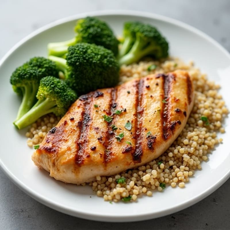 Grilled Chicken Breast with Quinoa and Roasted Broccoli