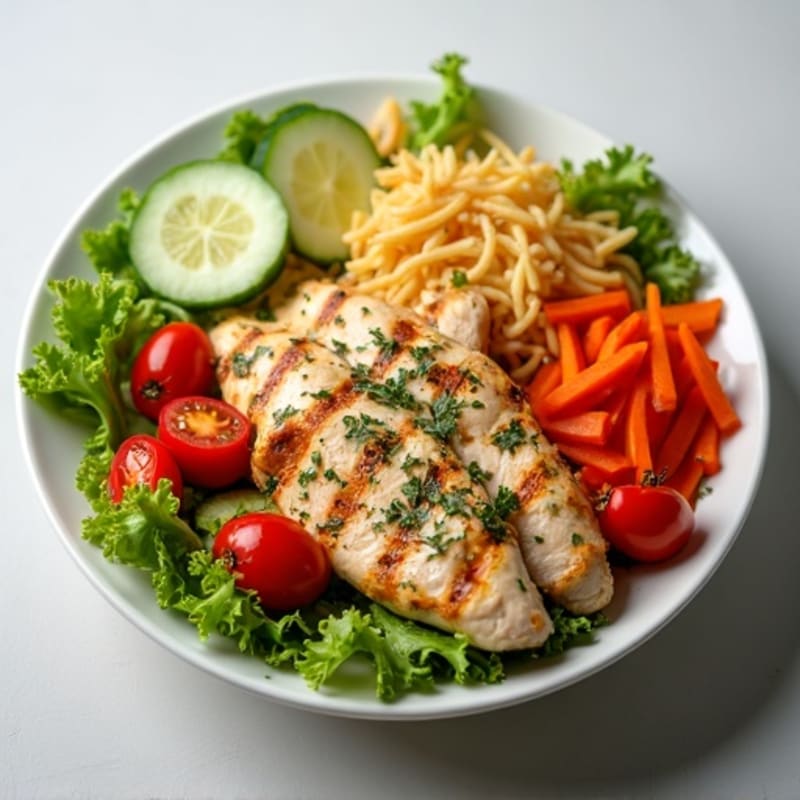 Grilled Chicken Salad with Crunchy Vegetables and Lemon Vinaigrette
