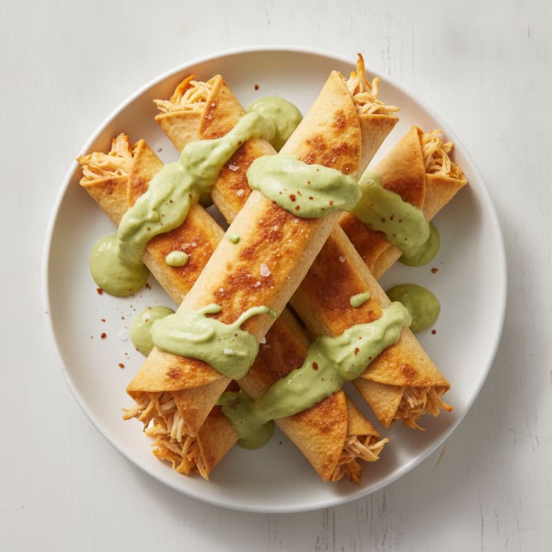 Chicken and Cheese Taquitos with Avocado Crema