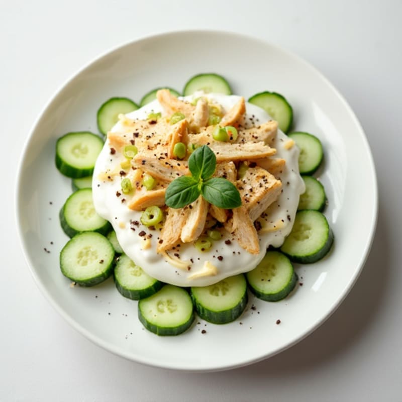 Greek Yogurt with Shredded Chicken and Cucumber