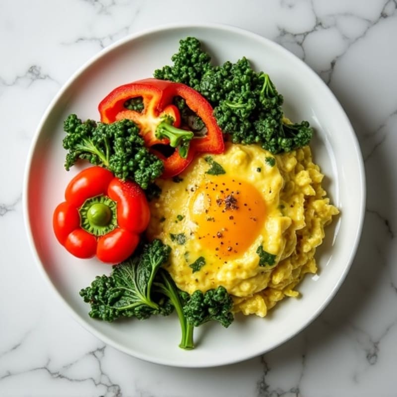 Fluffy Egg White Scramble with Sautéed Spinach and Bell Peppers