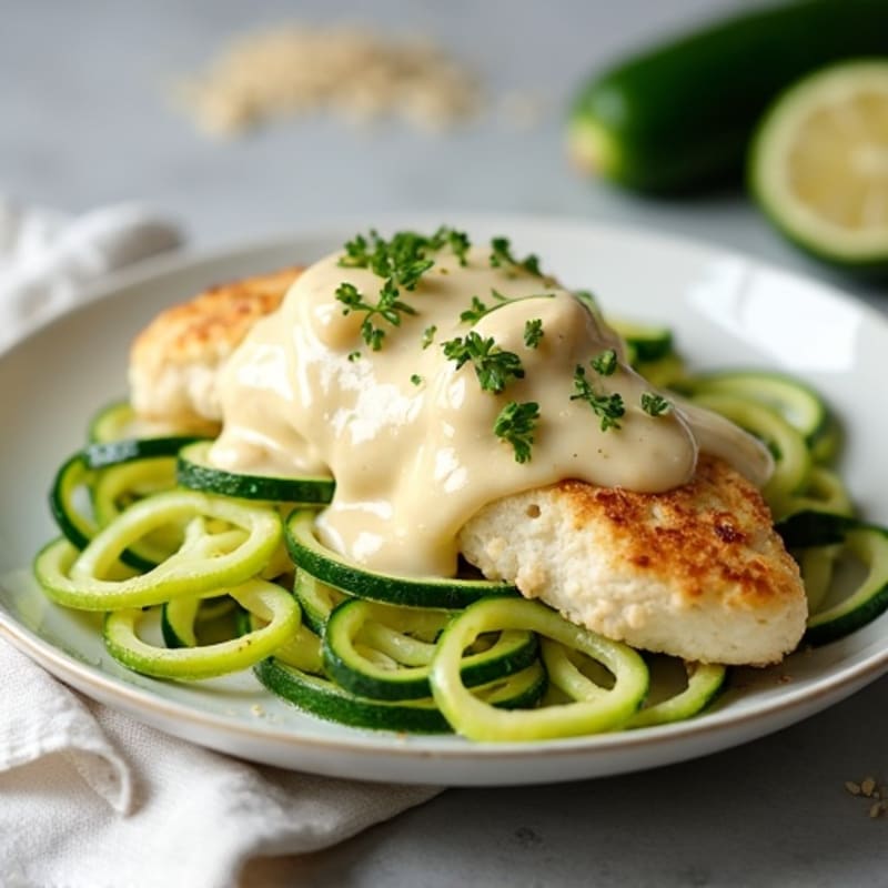 Creamy Cauliflower Alfredo Chicken with Zucchini Noodles
