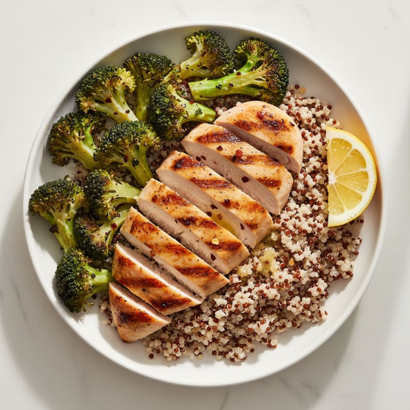 Grilled Chicken and Quinoa Bowl with Roasted Broccoli