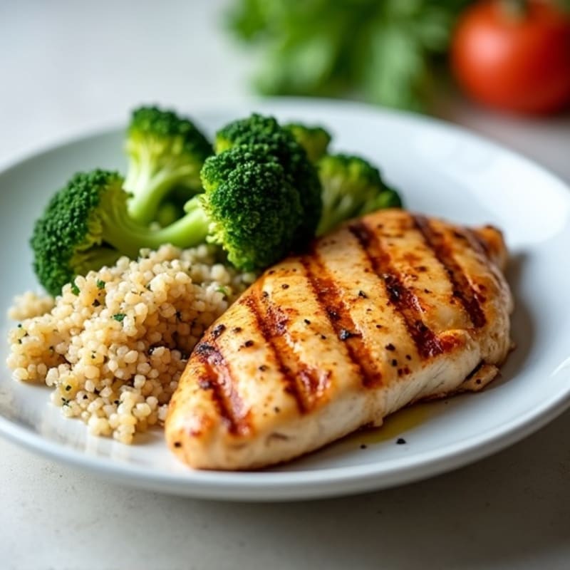 Grilled Chicken Breast with Quinoa and Roasted Broccoli