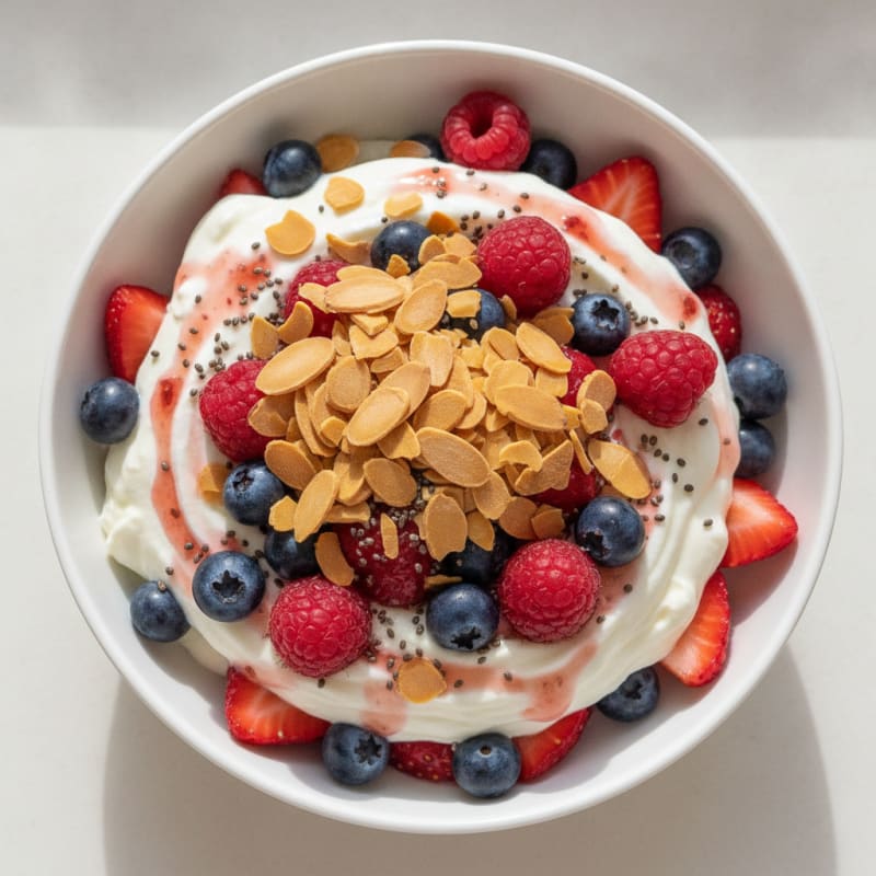 Greek Yogurt Protein Parfait with Mixed Berries and Almonds