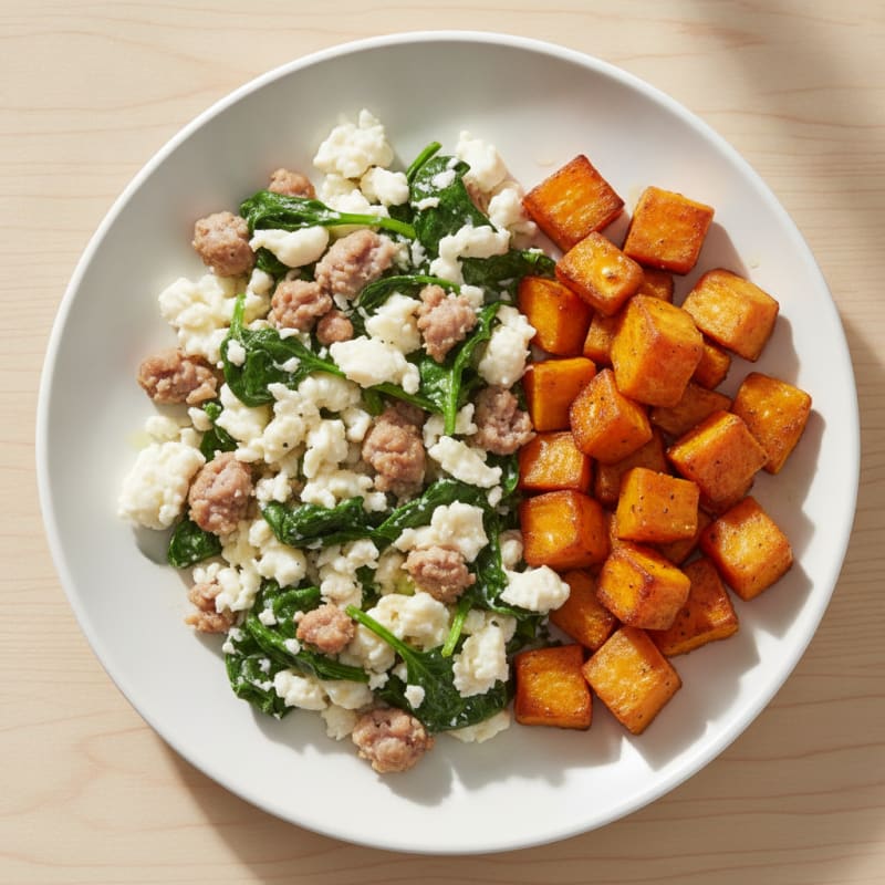 Egg White and Turkey Sausage Scramble with Spinach