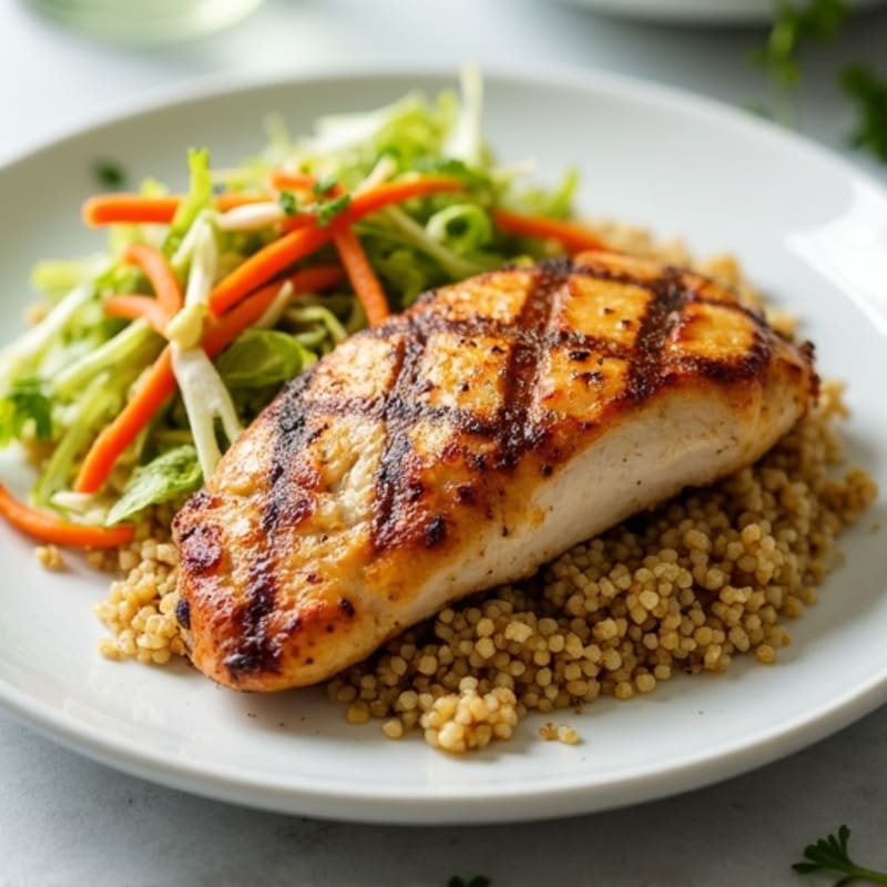 Grilled Chicken Breast with Crunchy Cabbage Slaw and Quinoa