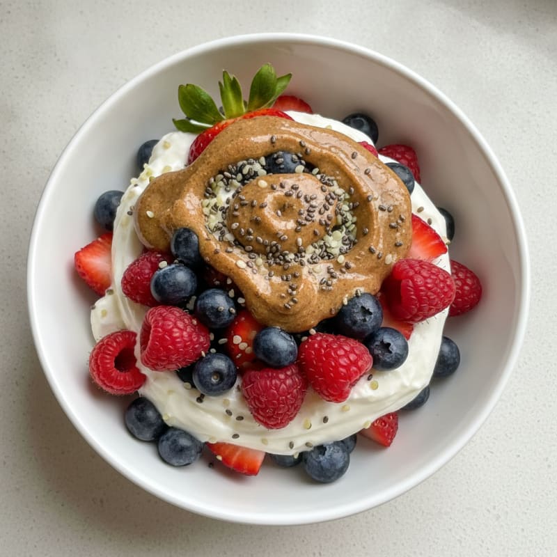 Greek Yogurt Protein Parfait with Mixed Berries and Almond Butter