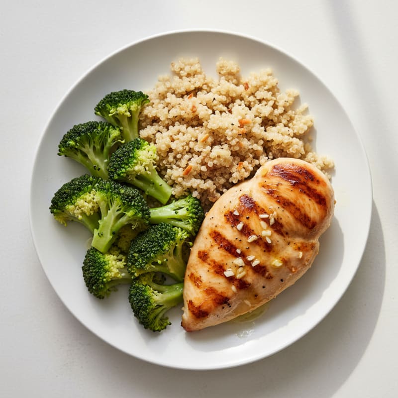 Grilled Chicken Breast with Quinoa and Steamed Broccoli