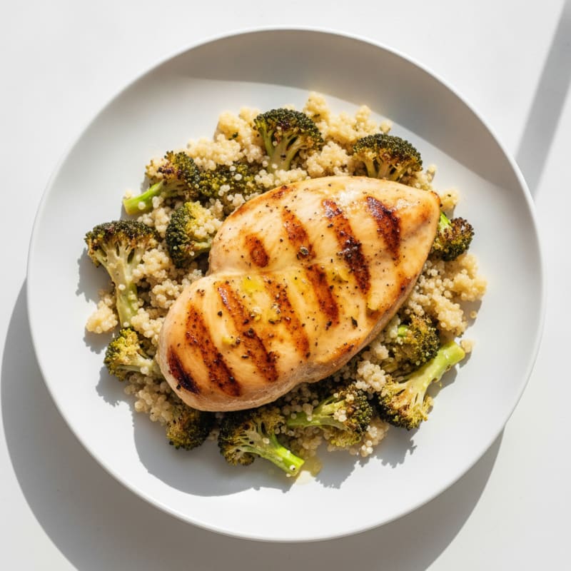 Grilled Chicken Breast with Quinoa and Roasted Broccoli