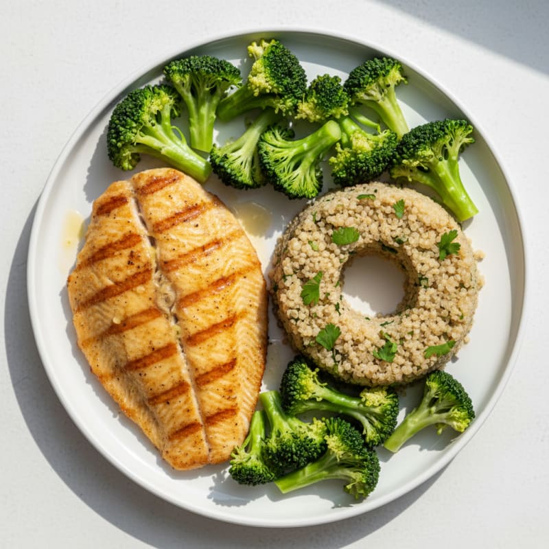 Seared Tilapia with Steamed Broccoli and Herb Quinoa
