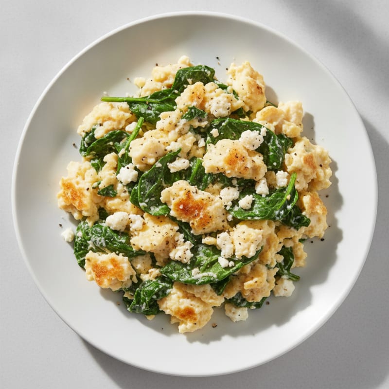 High Protein Spinach and Feta Scramble