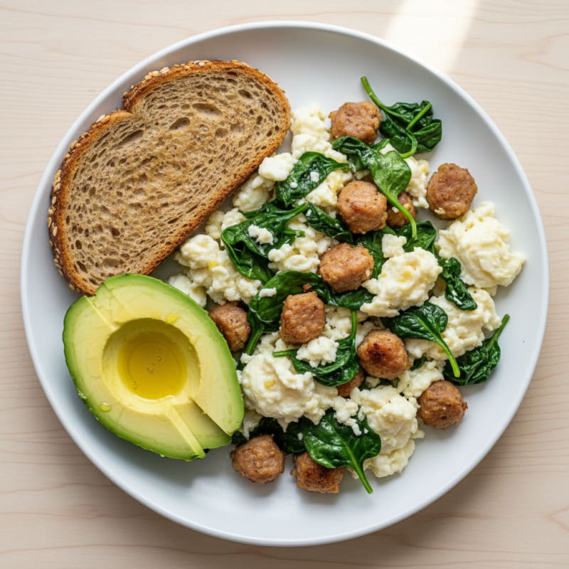 Egg White and Turkey Sausage Scramble with Spinach
