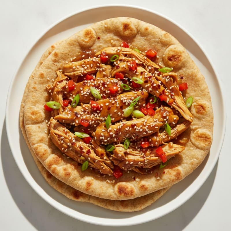 Sesame Chicken Naan with Crushed Peppers