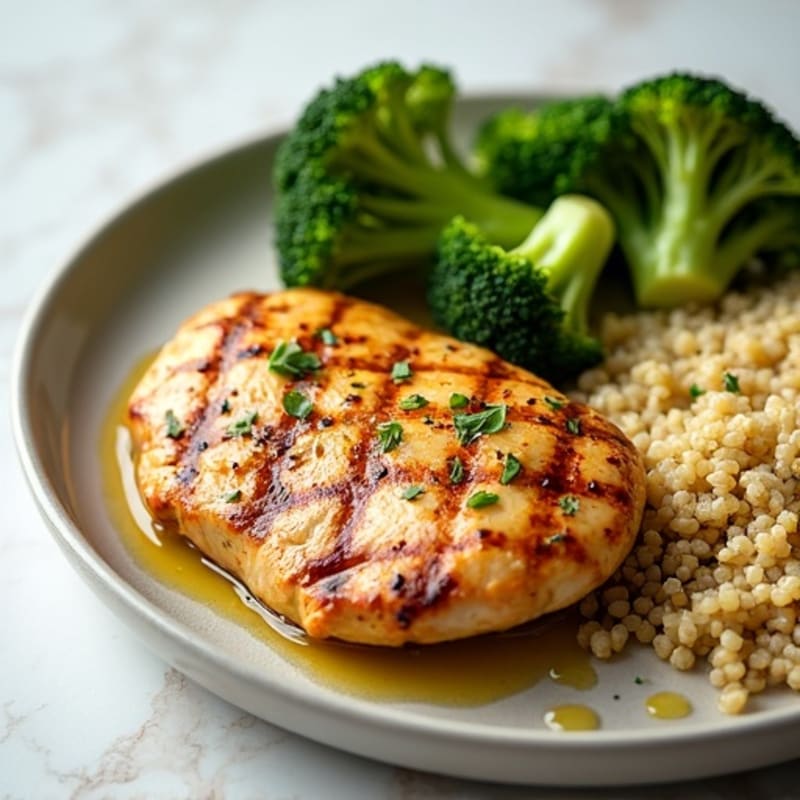 Grilled Chicken Breast with Roasted Broccoli and Quinoa