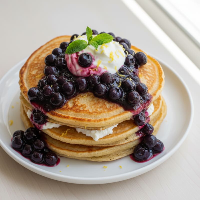 Blueberry Ricotta Pancakes with Lemon Zest