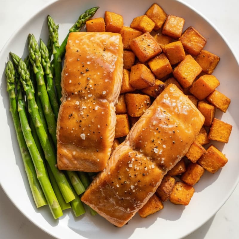 Maple-Glazed Salmon with Roasted Sweet Potatoes