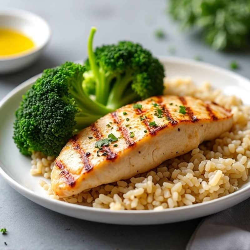 Grilled Chicken Breast with Brown Rice and Steamed Broccoli