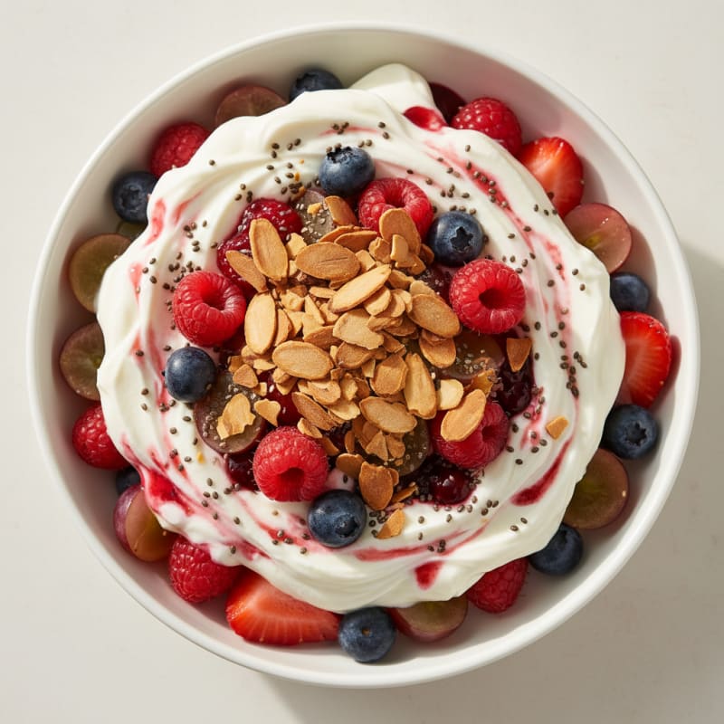 Greek Yogurt Protein Parfait with Mixed Berries and Almonds