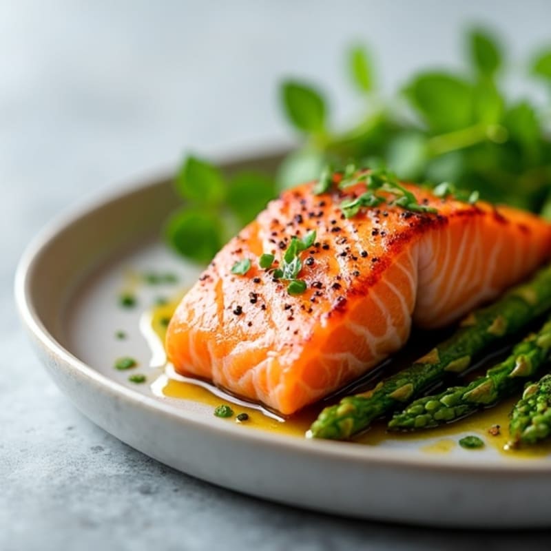 Seared Salmon Fillet with Roasted Asparagus
