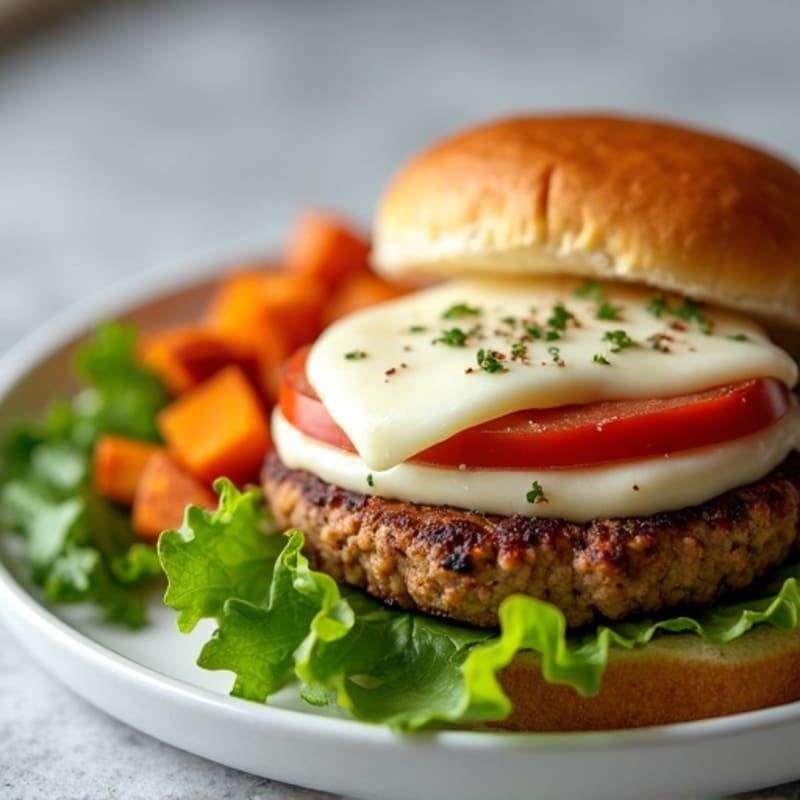 Lean Turkey and Mozzarella Burger with Crispy Roasted Sweet Potatoes