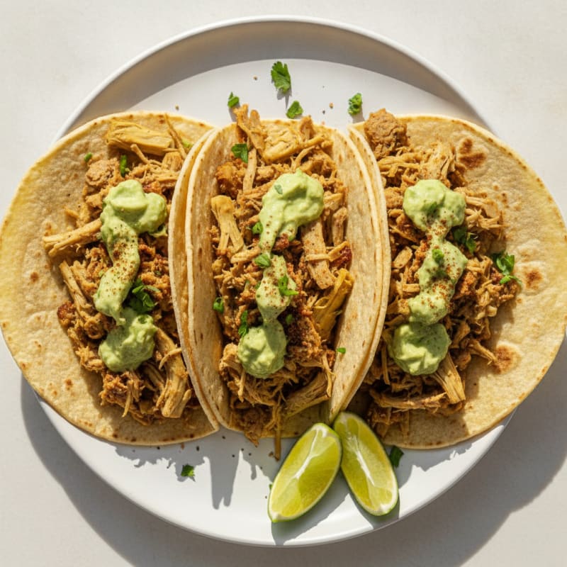 Jackfruit Carnitas Tacos with Avocado Crema