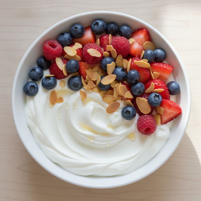 Creamy Greek Yogurt Protein Bowl with Mixed Berries and Almonds