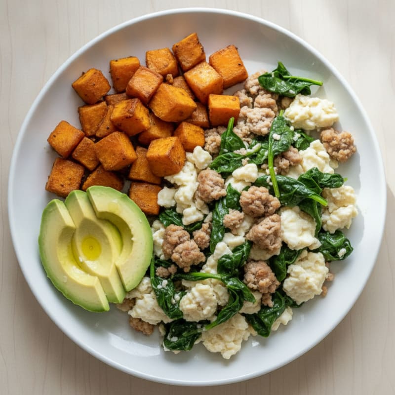 Egg White and Turkey Sausage Scramble with Spinach
