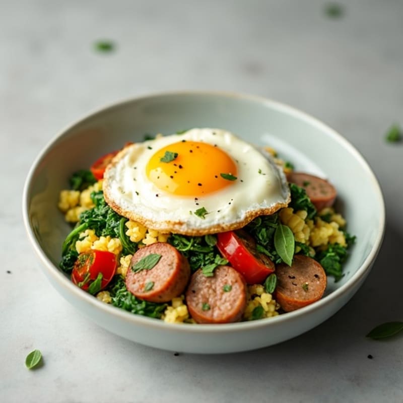 Egg White Spinach Scramble with Turkey Sausage