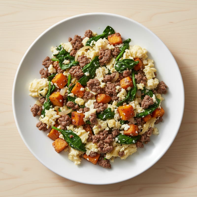Scrambled Egg Whites with Ground Beef and Spinach