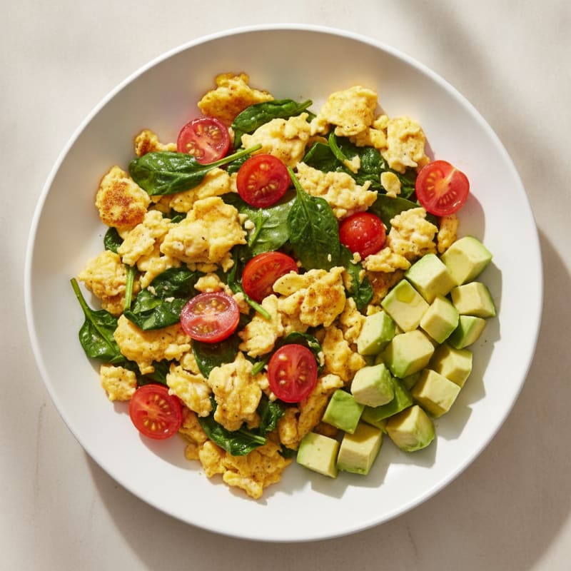 Scrambled Eggs with Spinach and Tomatoes