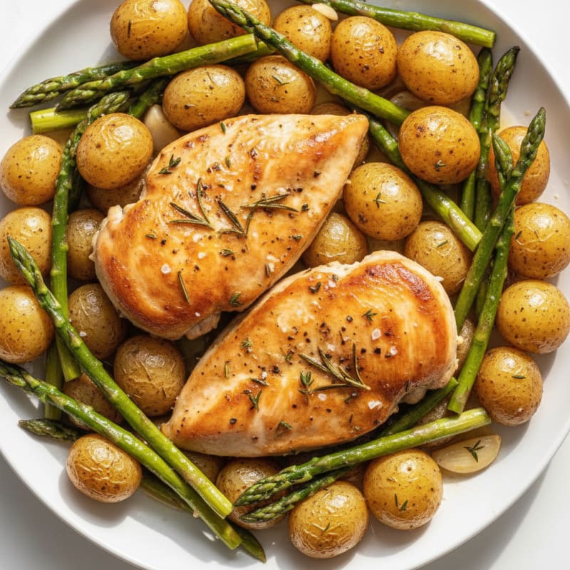 Garlic Herb Roasted Chicken with Asparagus