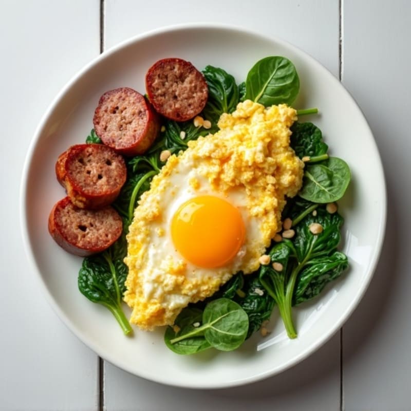 Egg White and Spinach Scramble with Turkey Sausage