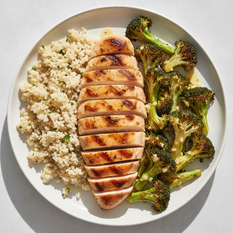 Grilled Chicken Breast with Quinoa and Roasted Broccoli