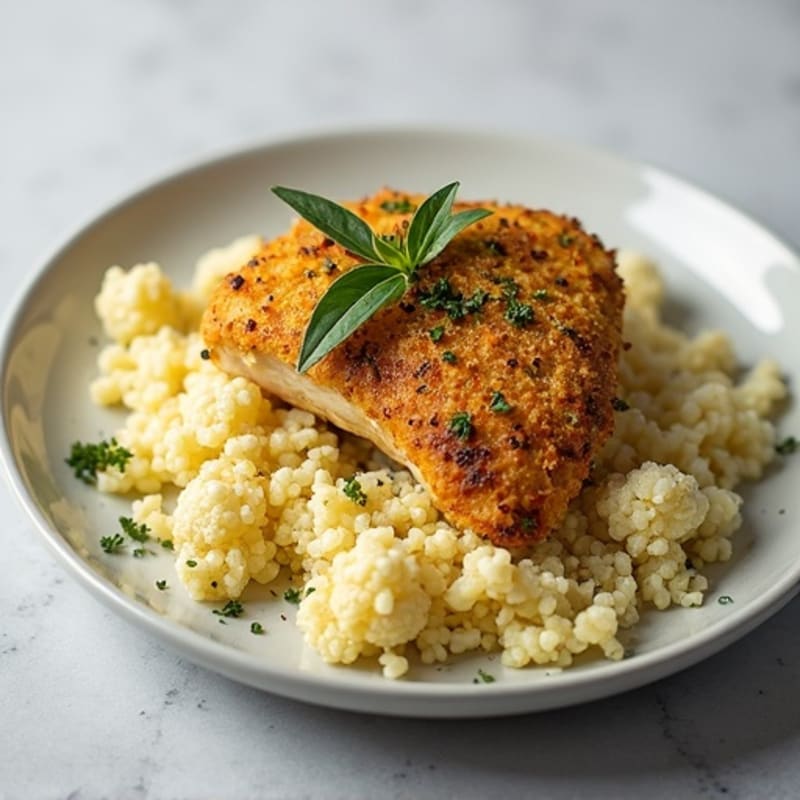 Herb-Crusted Chicken with Roasted Garlic Cauliflower Rice