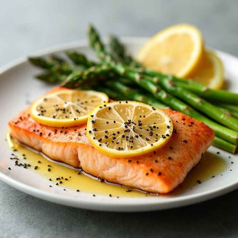 Lemon Garlic Baked Salmon with Steamed Asparagus