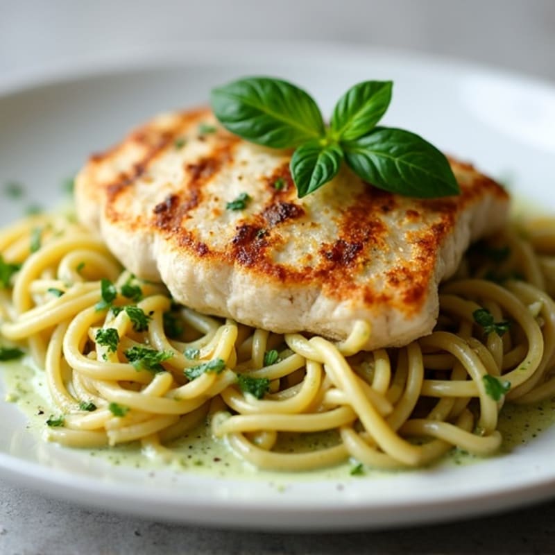 Pan-Seared Chicken with Creamy Pesto Whole Wheat Pasta