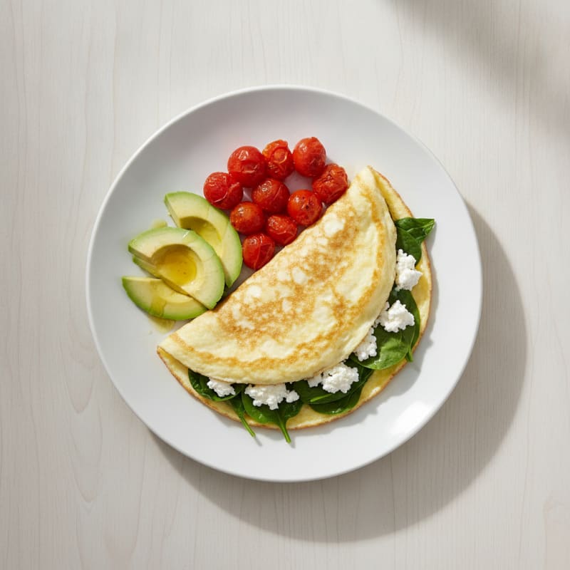 Egg White Spinach Omelette with Cottage Cheese and Cherry Tomatoes