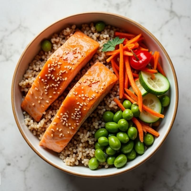 Ginger-Sesame Salmon and Crunchy Vegetable Rice Bowl