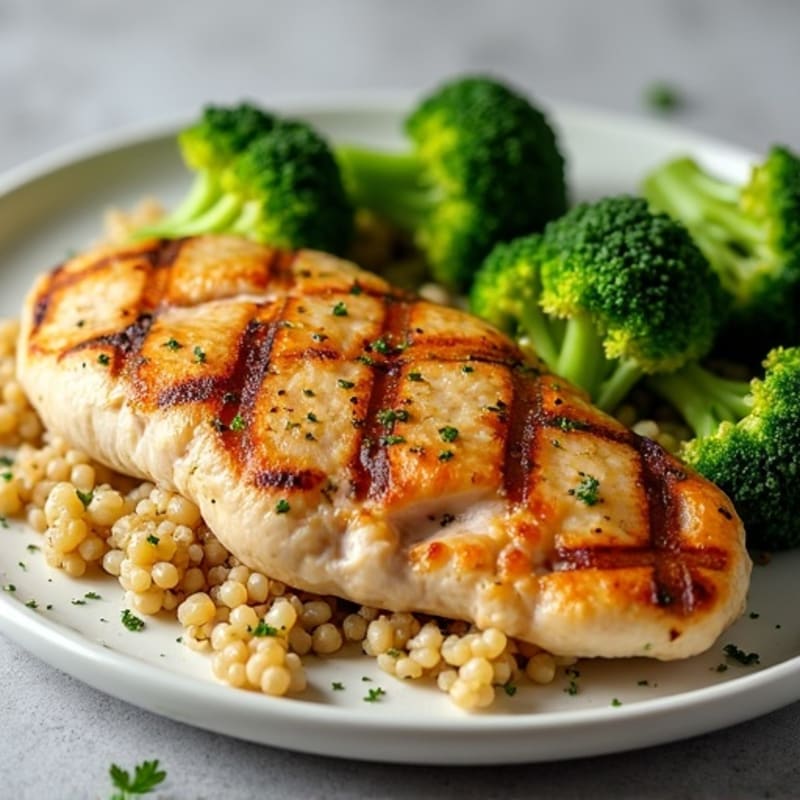 Grilled Chicken Breast with Quinoa and Steamed Broccoli