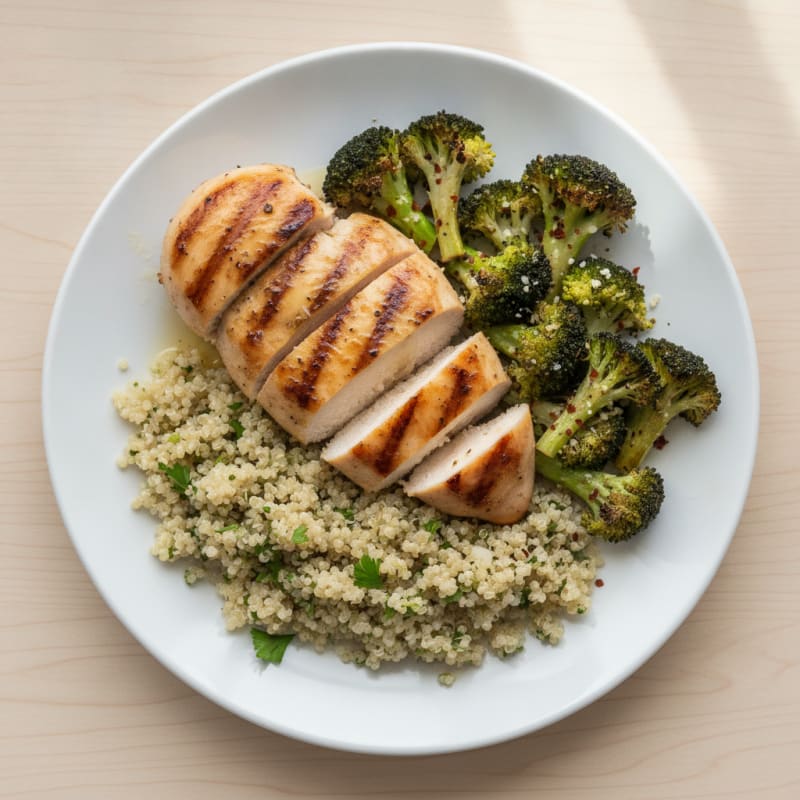 Grilled Chicken Breast with Quinoa and Roasted Broccoli