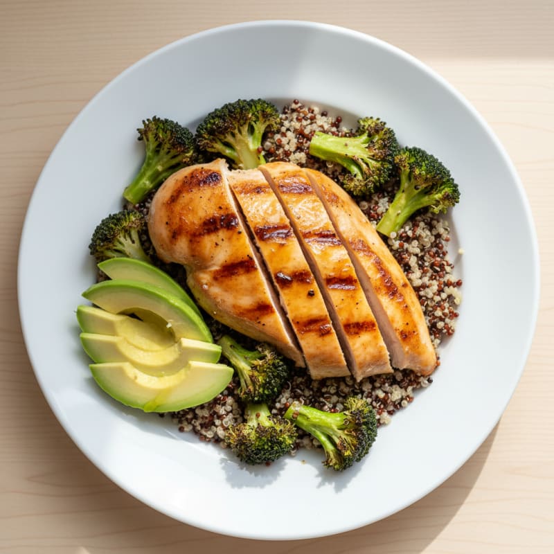 Seared Chicken Breast with Roasted Broccoli and Quinoa