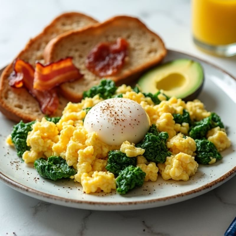 Cottage Cheese Scramble with Spinach and Turkey Bacon