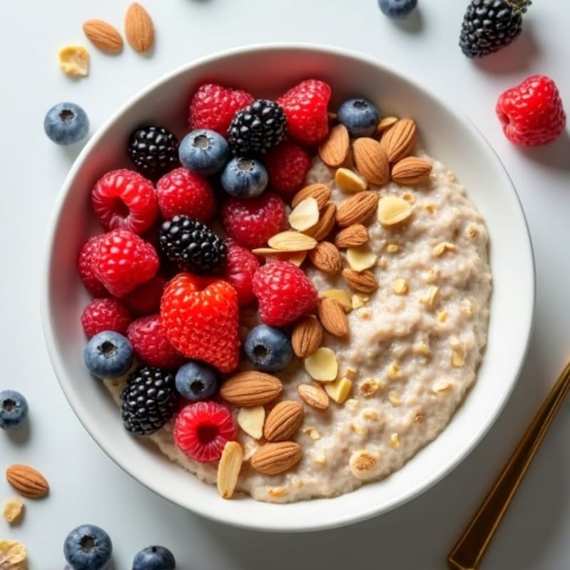 Creamy Protein Oatmeal with Fresh Berries and Crunchy Almonds
