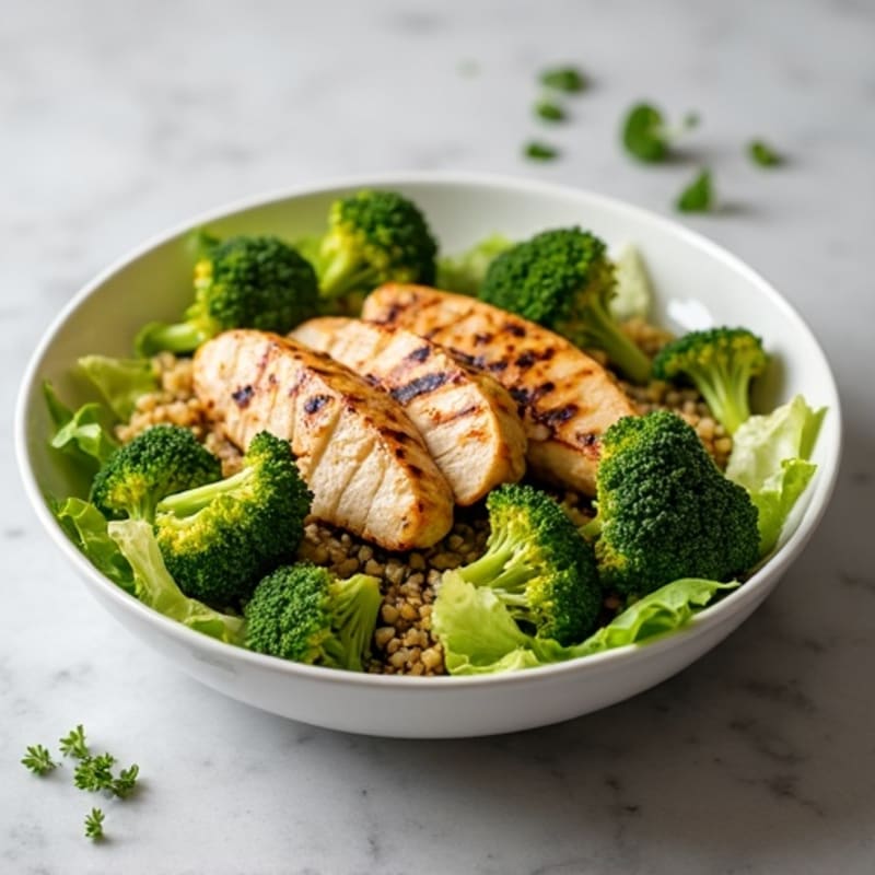 Grilled Chicken Breast Salad with Quinoa and Roasted Broccoli