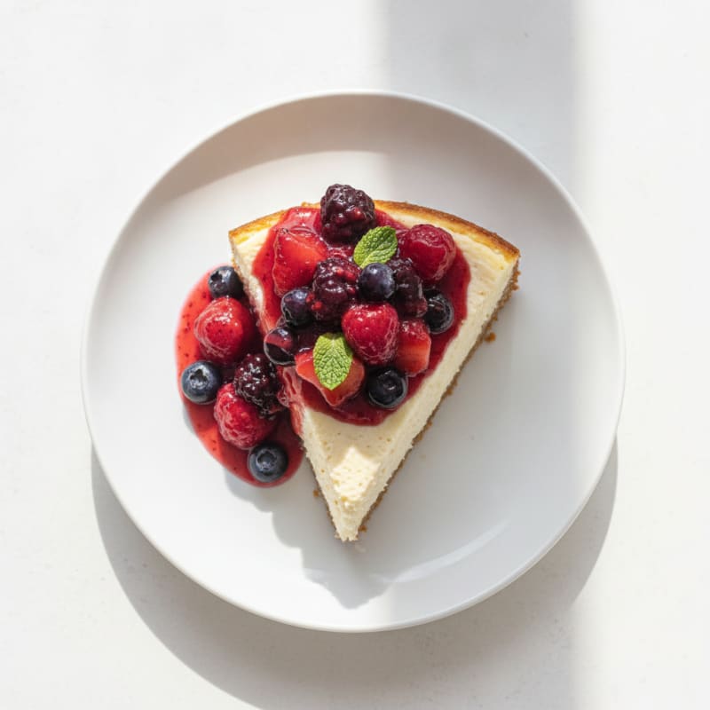 Greek Yogurt Protein Cheesecake with Mixed Berries