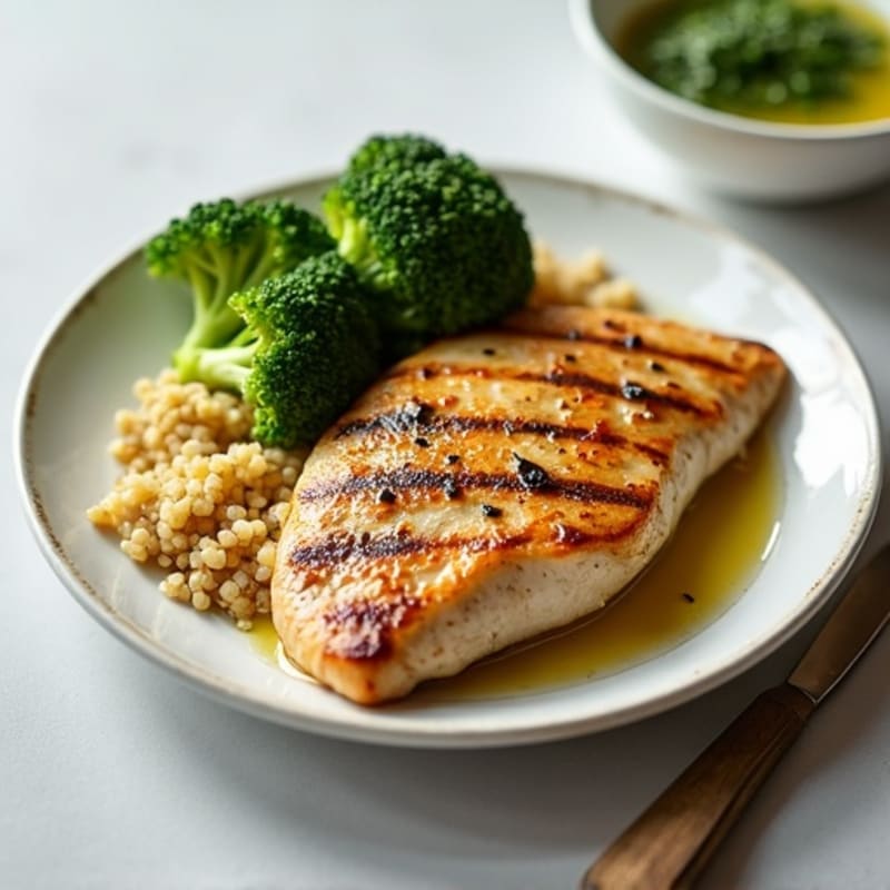 Grilled Chicken Breast with Quinoa and Steamed Broccoli