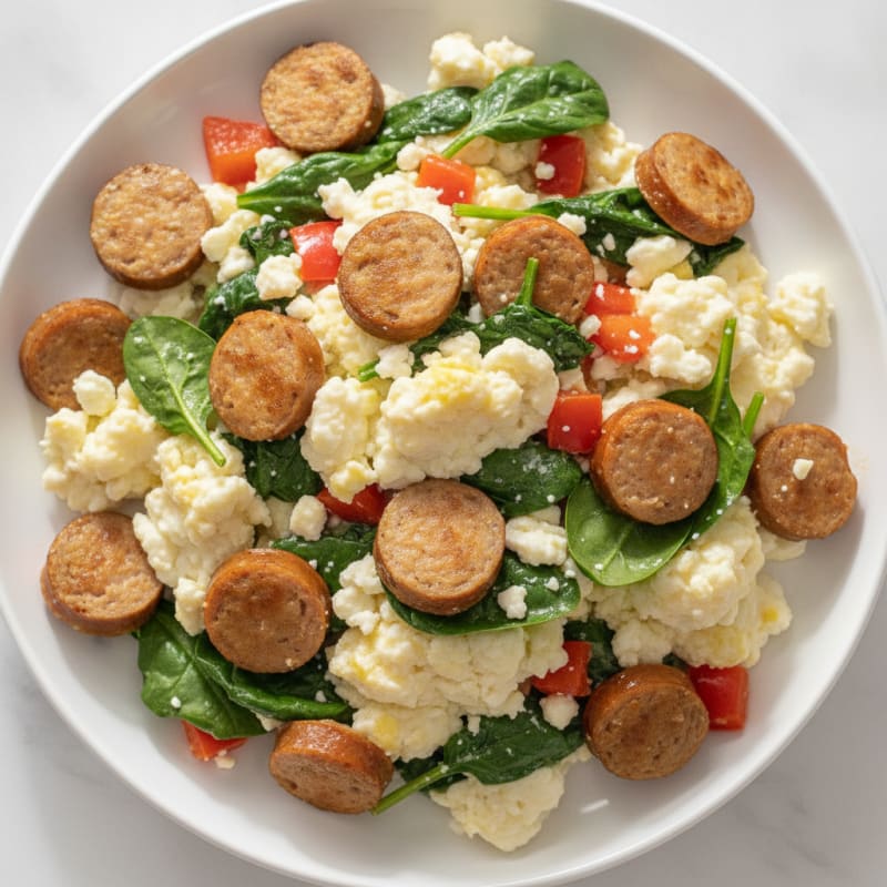 Egg White and Turkey Sausage Scramble with Spinach