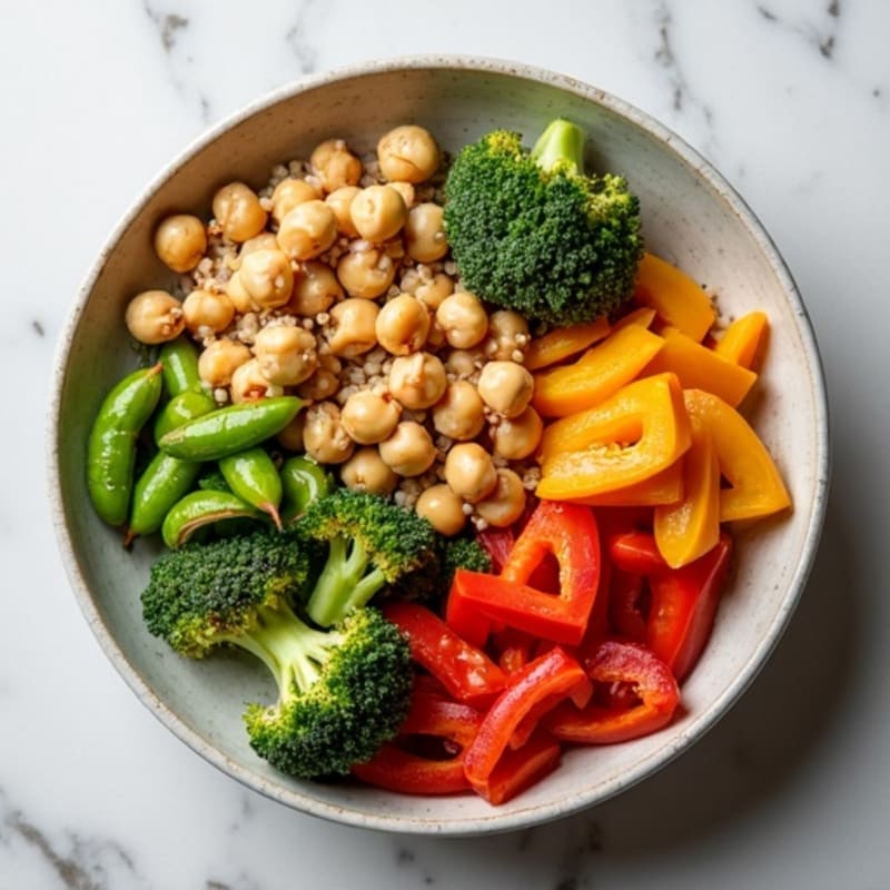 Crispy Chickpea and Roasted Vegetable Power Bowl with Creamy Tahini Dressing